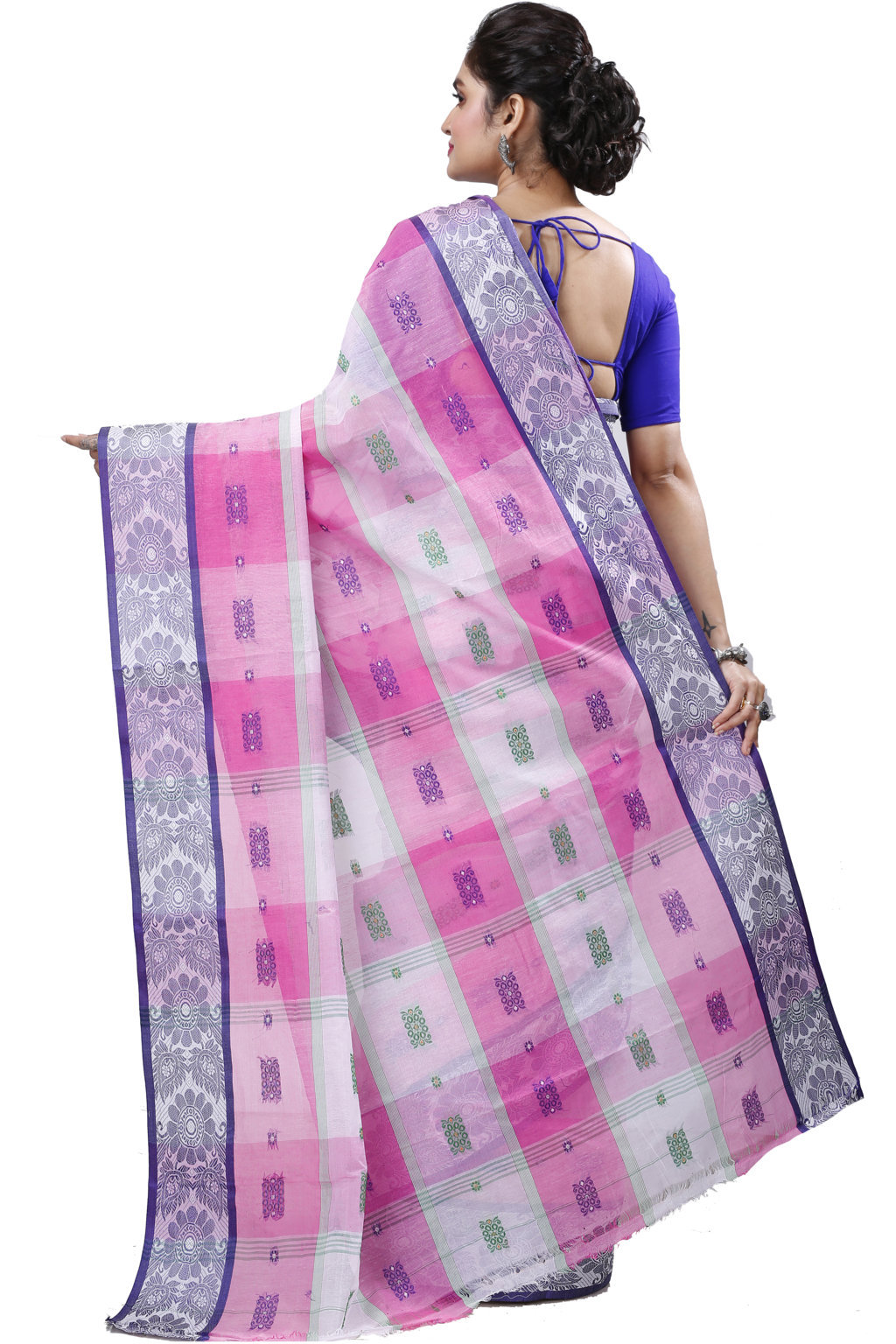 Pink White Pure Cotton RajSahi Tant Saree (954)